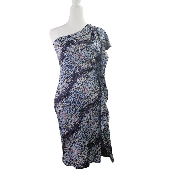 Gemma Dresses & Skirts - Gemma One Shoulder Sequin Print 100% Silk Slip Dress, Sz XS